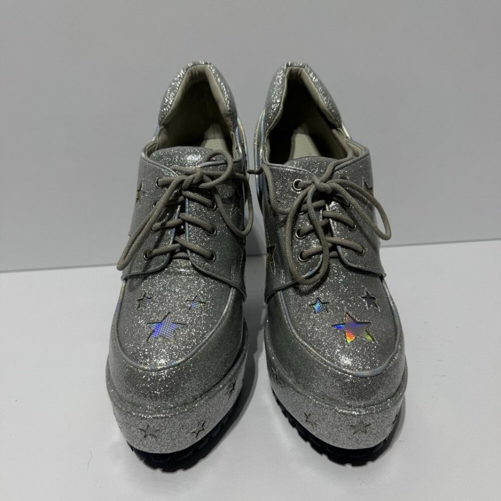 Ellie Silver Glitter Platform Heels with Holographic Star Accents - Picture 3 of 6